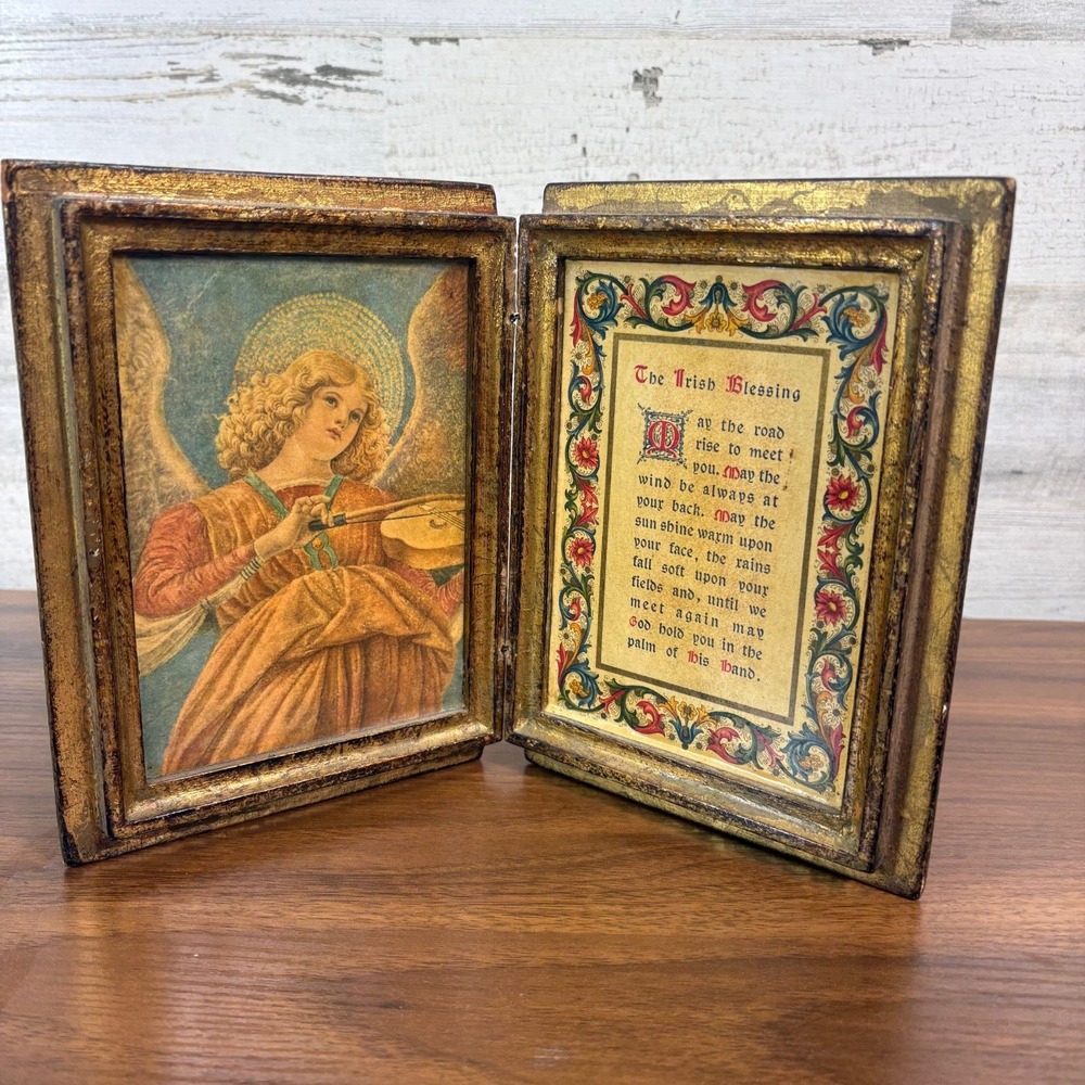 Vintage Italian Florentine gilt-wood book-shaped The Irish Blessing ornate gesso